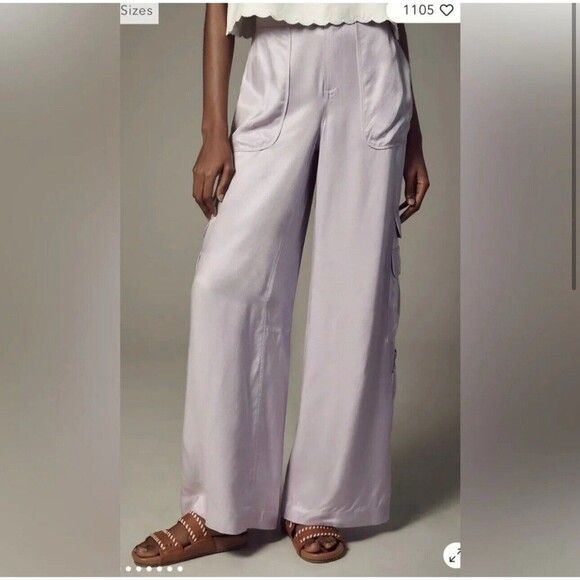 By Anthropologie Palazzo Utility Pants Cargo Wide Leg Lilac Purple Pull On Sz 10 - Picture 4 of 16